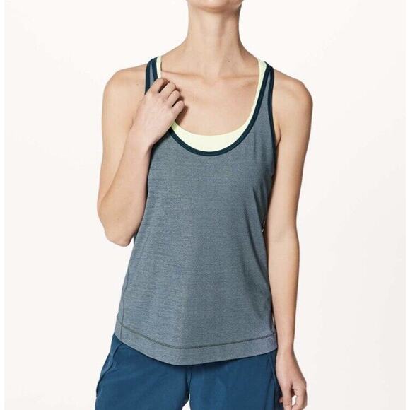 Lululemon Women Run The Day Tank Heathered Nile Blue Teal Loose Cut Out Top 6 - Picture 8 of 10